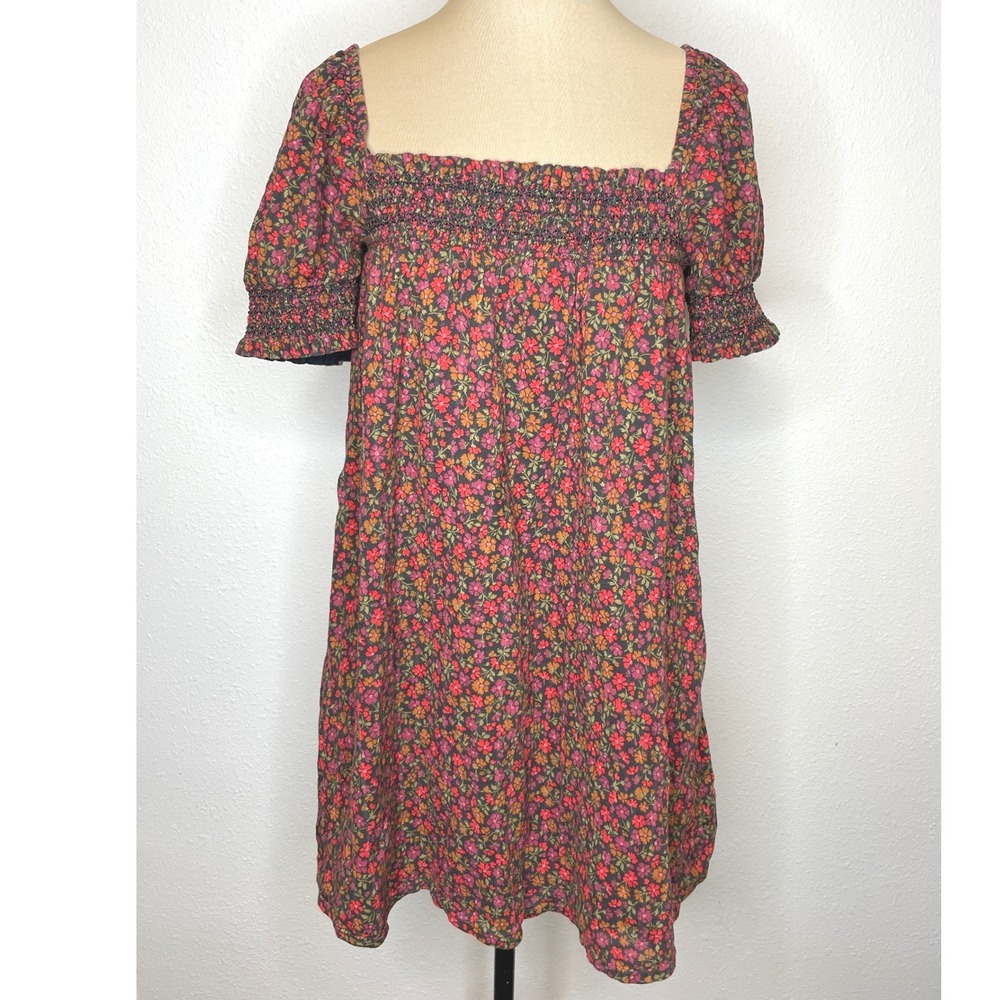American Eagle Womens Dress Floral Smocked Puff Sleeve Mini S Multicolor